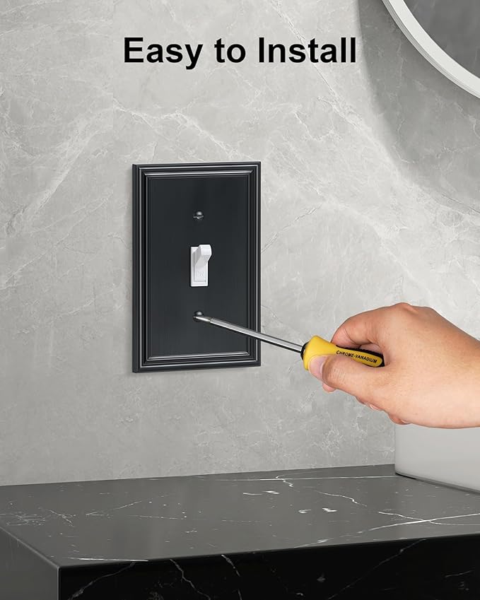 4-Pack Single Toggle Light Switch Cover Plate, Durable Solid Zinc Alloy Decorative Switch Plate Covers, Black 1 Gang Wall Plate, Corrosion Resistant