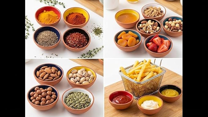 Terracotta Pinch Bowls Set of 8 – Small Ceramic Prep Bowls for Spices, Sauces & Dips – Mini Dipping Bowl for Kitchen Prep, Serving & Charcuterie – Colorful Handmade-Style Bowl