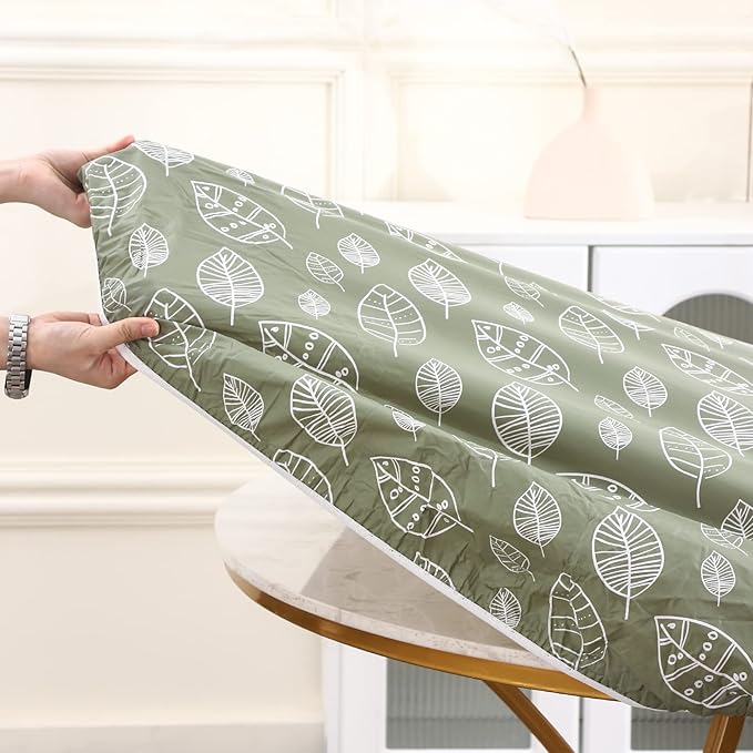 Walrus Round Vinyl Fitted Tablecloth with Flannel Backing Elastic Edge Design Table Cover Waterproof Oil-Proof PVC Table Cloth Stain-Resistant Best for 57"-66" Round