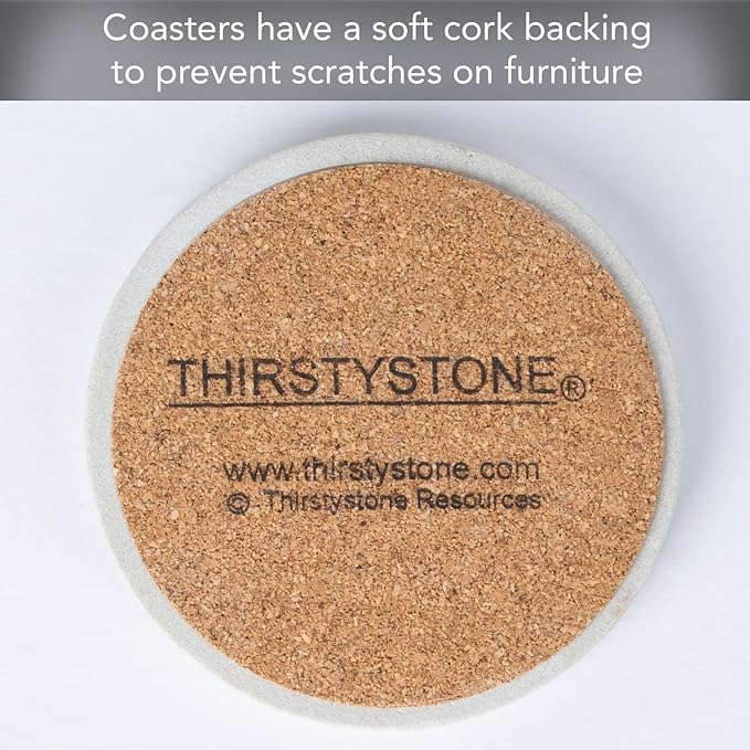Thirstystone Monogram Natural Sandstone Coaster 4 Pack | 4" Diameter, - Image 8