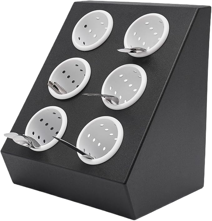 6-Compartment Utensil Holder - Black & White Restaurant Cutlery Organizer with Removable Liners, 22 lbs Capacity, for Kitchen Counter, Bars, Coffee Shops, Restaurants, & Hotels