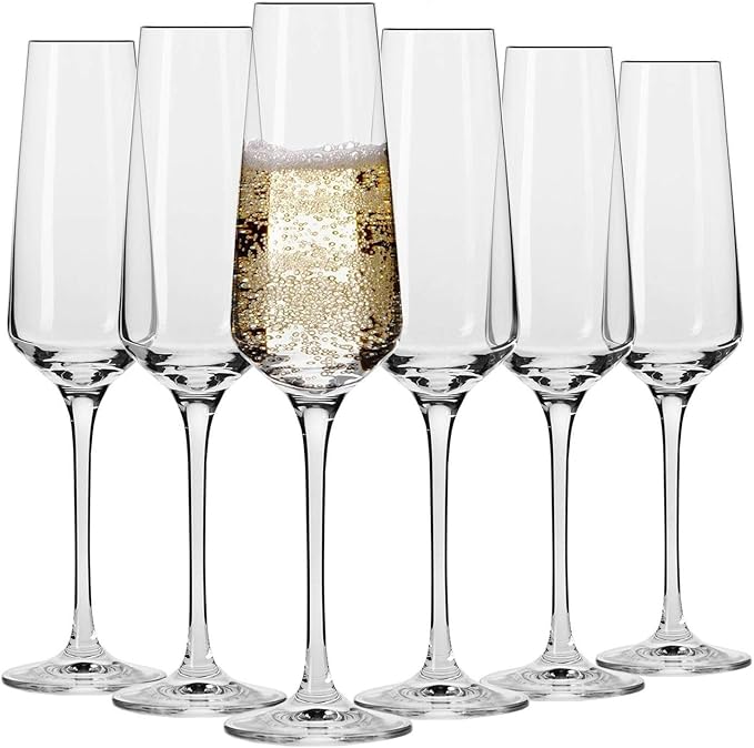 KROSNO Crystal Champagne Flute Glass | Set of 6 | 6.1 oz | Avant-Garde Collection | Perfect for Home, Restaurants and Parties | Dishwasher Safe