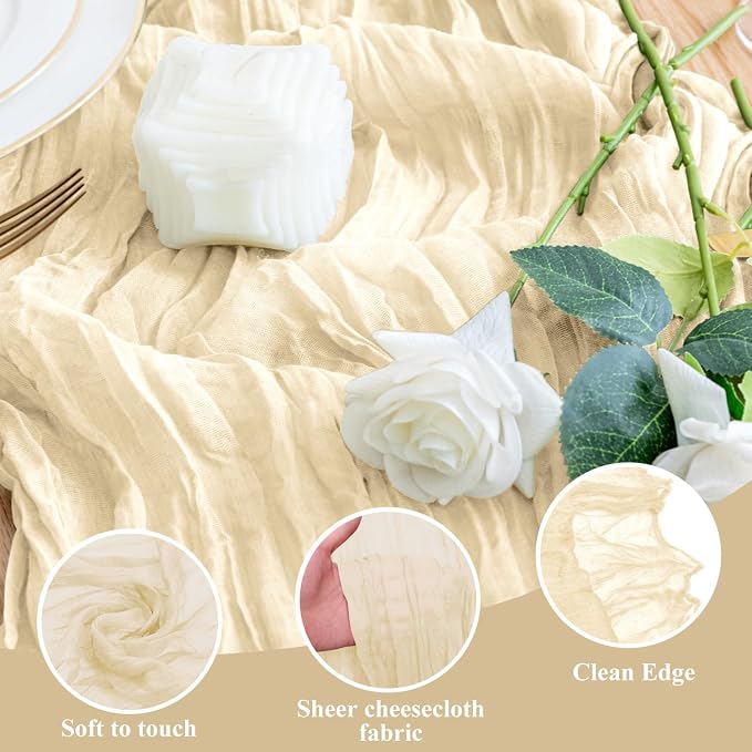 Cheesecloth Table Runner Beige 10FT Boho Gauze Runner, 3 Pack | 120 Inch Cheese - Image 3