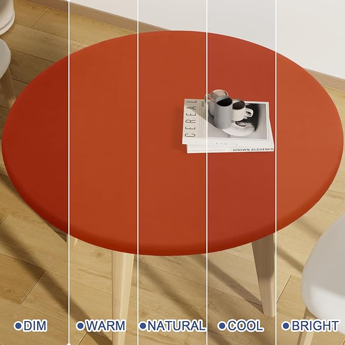 Round Spandex Tablecloth, Elastic Fitted Waterproof Tablecloths for 18"-24" Tables, Stretch Washable Picnic Table Cover for Camping, Dining, Indoor and Outdoor, Rust