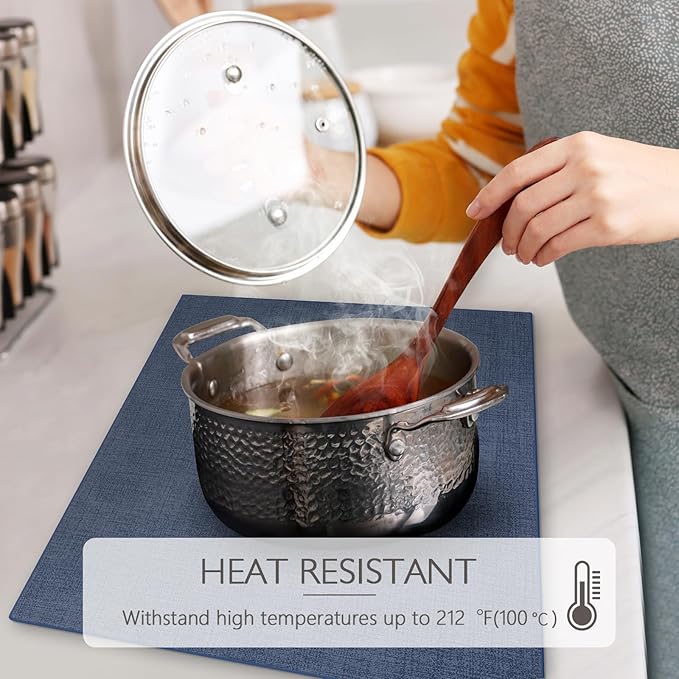 Faux Leather Placemats Set of 4 Washable PU Table mats for Kitchen Table - Heat Resistant, Waterproof, Easy Clean, Anti Slip 11.8" x 17" (Dark Blue-4 Pack)