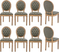 Vintage French Dining Chairs Set of 8, Round Back PU Leather Upholstered Side Chairs with Nailhead Trim and Solid Wood Frame, Sillas de Comedor for Dining Room & Kitchen, Olive Green