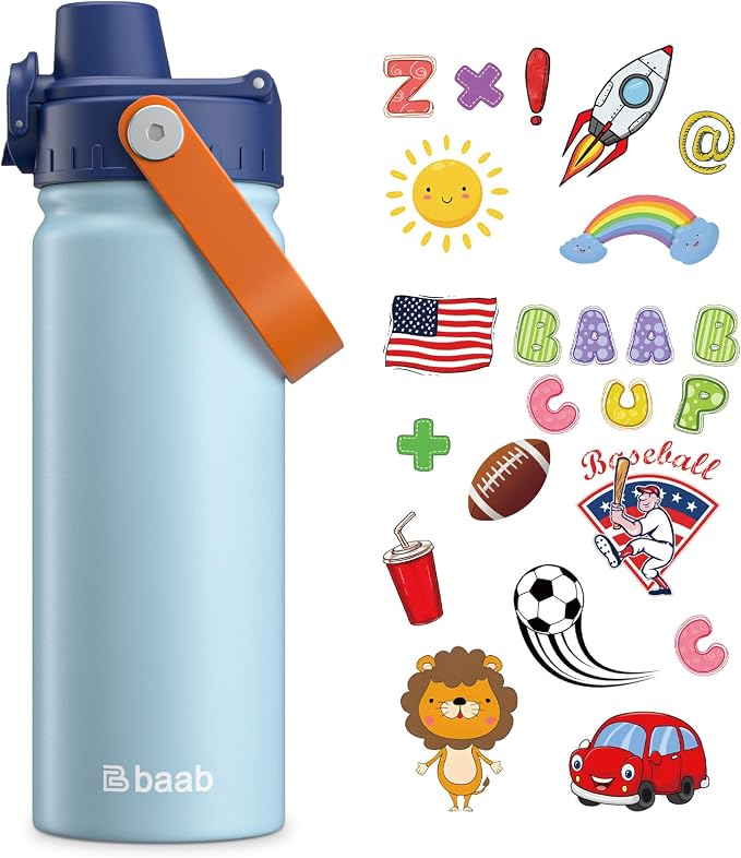 baab 18oz Kids Insulated Water Bottle 18/8 Stainless Steel Kids Cup 1 Pack | by baabKidWatterBottle