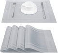 DACHUI Placemats Set of 8, Linen Look Woven Place Mats, Water Resistant, Heat Resistant, Washable, Durable Table Mats (Silver)