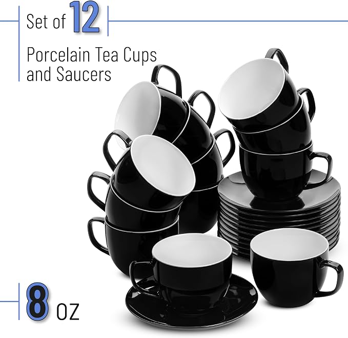 BTaT- Cappuccino Cups with Saucers 8 oz, Au Lait, Flat White, Dishwasher - Image 2