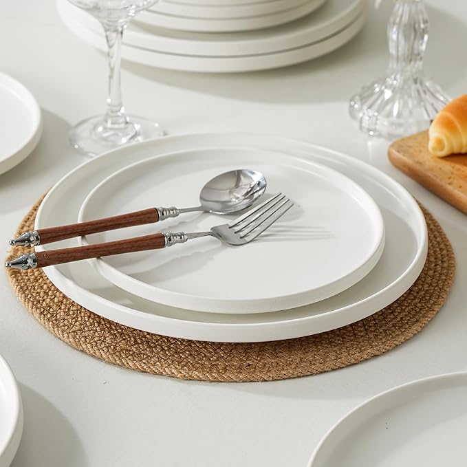 Stoneware Salad Plates Set of 4, 8 Inch Plates for Dessert, Ceramic Plates Sets, Microwave Safe, Dishwasher Safe, Versatile for All Seasons, Matte White
