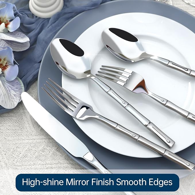 Silverware Set 40-Piece Bamboo Pattern Service - Image 4