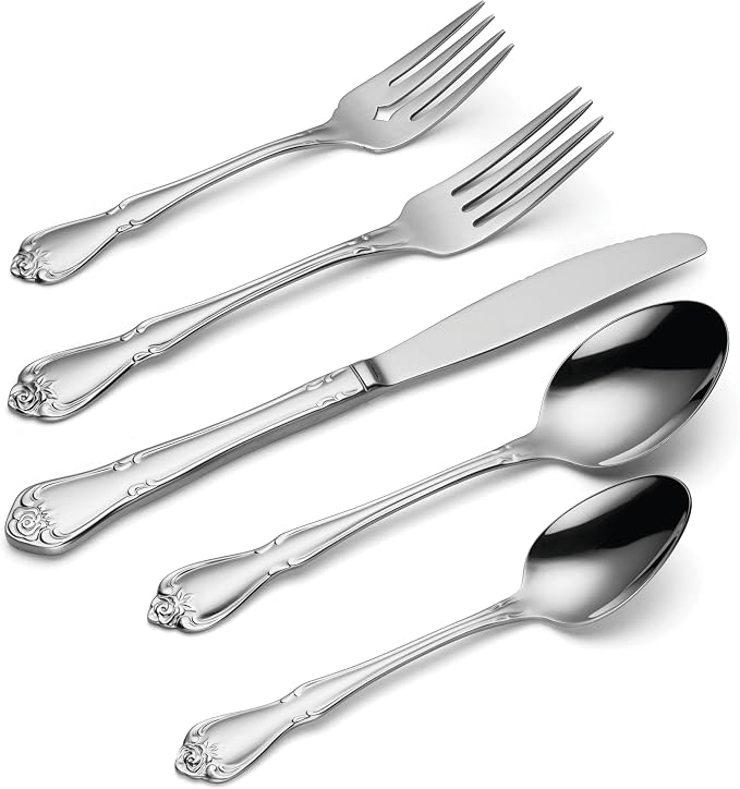 Oneida Silverware Set, True Rose 20-Piece Everyday Flatware Set, Service - Image 3
