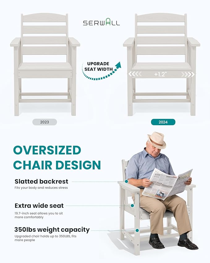 SERWALL Dining Table Chairs Set for 6，67" Extended Large Dining Table with 6 Chairs, 7 Piece HDPE Dining Set for Home, Kitchen, Dining Room, White