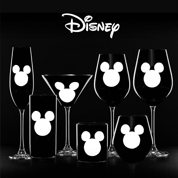 JoyJolt Disney Luxury Mickey Mouse Stemless Wine Glasses Set. 2x European Crystal Glass Drinking Glasses. Premium Xmas Stuff, Gifts and Cups. 20oz Black Wine Glass, Disney Wine Glass