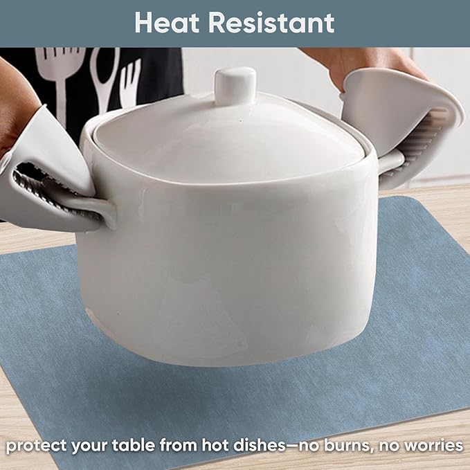 Blue Reversible Faux Leather Placemats – Set of 6 Waterproof, Heat-Resistant & Easy-to-Clean Table Mats for Modern Dining