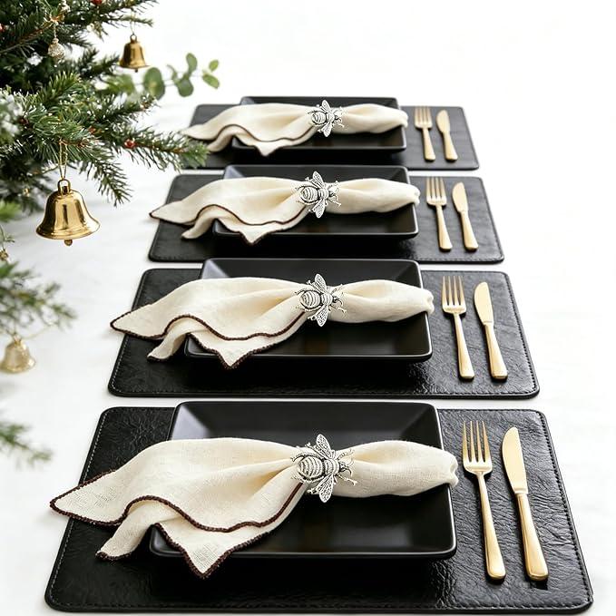 Bee Napkin Rings Set of 12 Antique Silver Metal Bumblebee Napkin Holders - Image 6