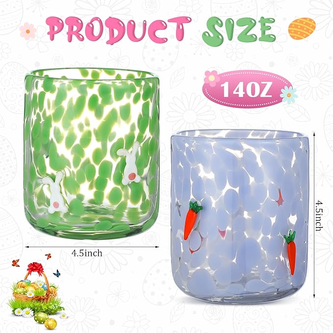 Icon Juice Glasses, 14oz Stemless Wine Drinking Juice Glass Cup for Valentine Party Supplies Gift(2 Pcs,Easter)