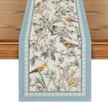 Artoid Mode Blue Birds Flowers Blossom Table Runner, Seasonal Spring Floral by ArtoidMode