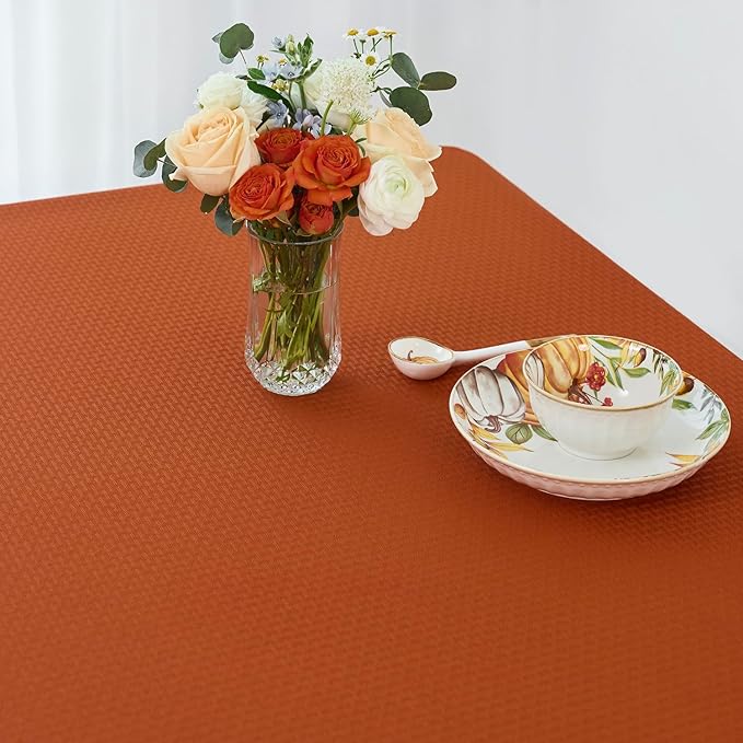 maxmill Weaved Texture Rectangle Tablecloth Water Resistant Wrinkle Free Spill-Proof, Soft Fall Table Cloth for Thanksgiving Parties Harvest Holiday Dinner, Halloween Decoration, 52 x 84 Inch Rust