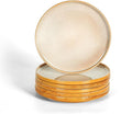 vicrays Ceramic Salad Plates Set - Porcelain 8 Inch Flat Dessert Appetizer Plate for Lunch Home Party Restaurant - Scratch Resistant Microwave Oven and Dishwasher Safe - Set of 6 (Beige)