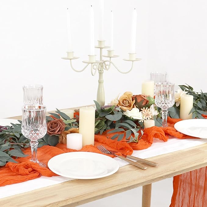 Orange Cheesecloth Table Runner Wedding Gauze Table Runner Rectangle 10FT Fall Table Cloth Burnt Orange Cheese Cloths Halloween Cheesecloth Table Runners for Thanksgiving Day Birthday Decoration