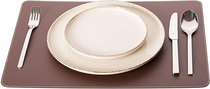 Nikalaz Set of 6 Placemats Made of Recycled Leather (18"x13", Brown)