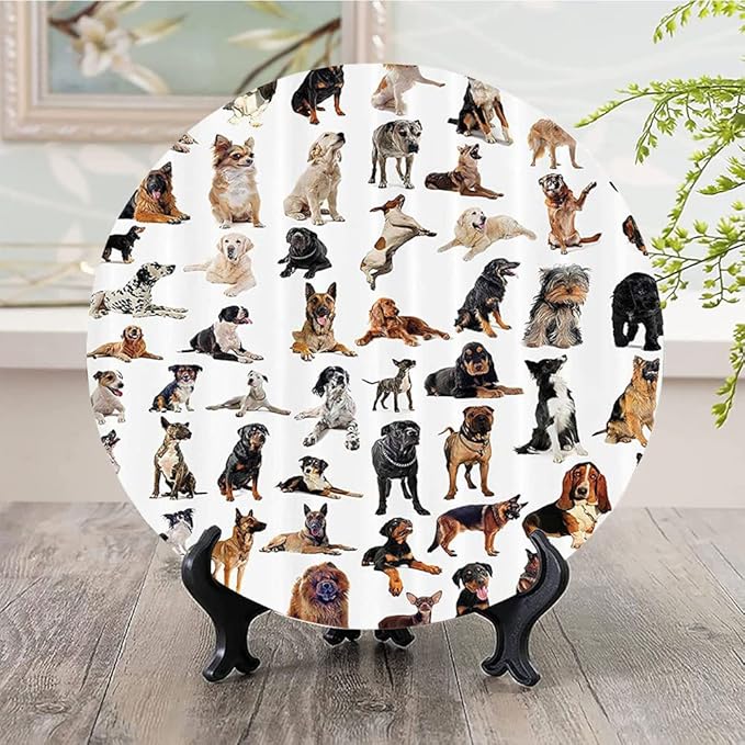 Ceramic Display Plate, Dog Lover Ceramic Hanging Decorative Plate, Austratlian Shepherd Pet Italian Mastiff, 8 Inch, Household Custom Ceramic Plate, Brown Black