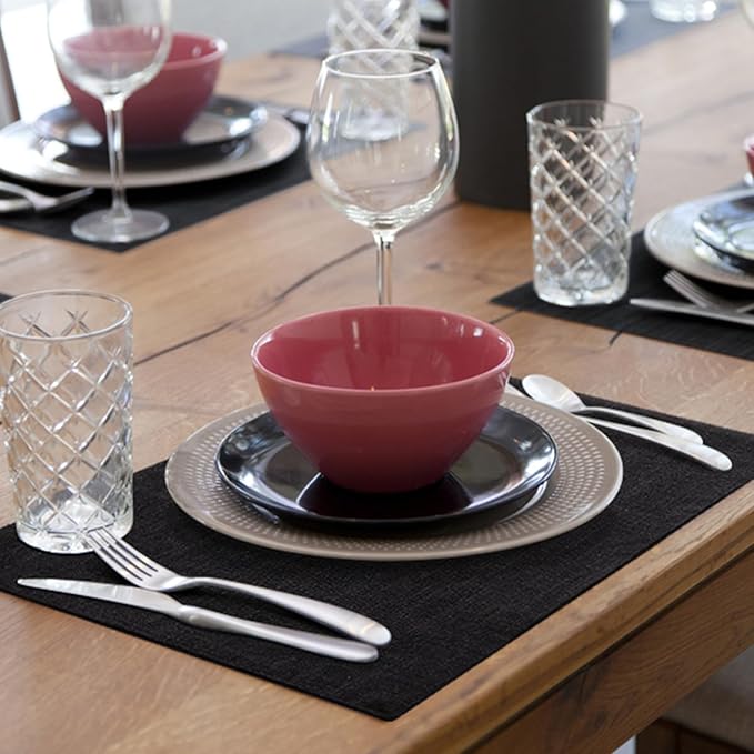 homing Cotton Linen Placemats Set of 6, Cloth Washable Farmhouse Dining Table Mats for Indoors & Outdoors, Easy to Clean, Black, 13 x 19 Inch