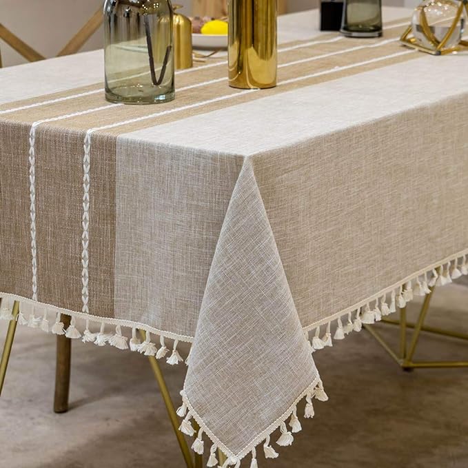 Deep Dream Tablecloths, Waterproof Table Cloth, Linens Wrinkle Free Anti-Fading, Rustic Table Cover Decoration for Kitchen Dinning Party (Rectangle/Oblong,55''x120'',10-12 Seats, Light Coffee)