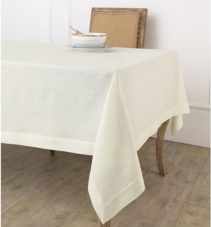 Solino Home Linen Ivory Tablecloth 60 x 60 Inch - 100% Pure Linen Square Tablecloth - Machine Washable Table Cloth for Spring, Easter - Fete