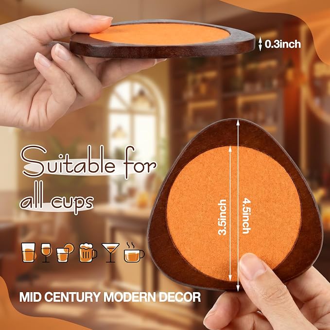 6 Pcs Mid Century Modern Coasters Wood Absorbent Coaster - Image 3