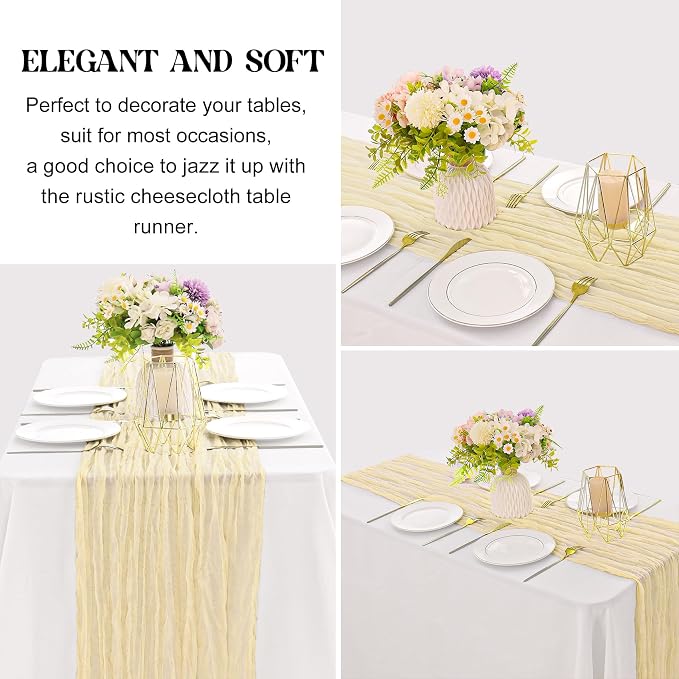 Beige 10FT Cheesecloth Table Runner Boho Gauze Fabric Table Runner Rustic Sheer - Image 3