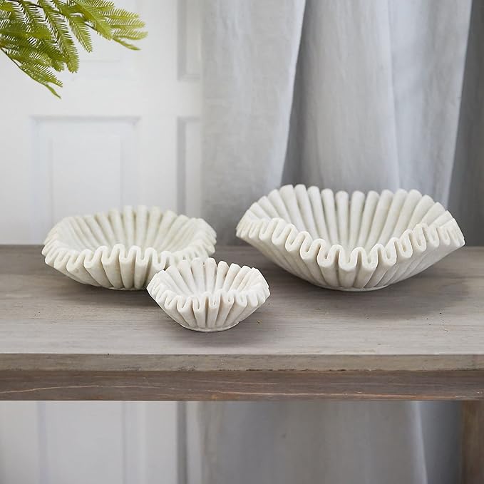 Marble Bowl Fruit Bowl, Stone Bowl Decorative Bowl Decorative Trays Marble Fruit Bowl Marble Ruffle Bowl Marble Floral Bowl Home Decor Gifts (Set of 9 and 12 inch)