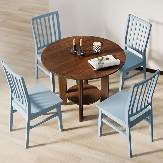 Blue Wooden Dining Chairs Set of 8, Farmhouse Dining Room & Kitchen Chair with High Back, Spindle Windsor Armless Side Chair for Living Room Dining Room Kitchen Restaurant Balcony