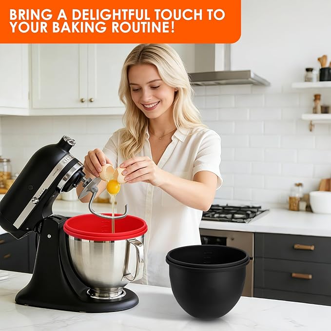 Silicone Mixing Bowl Liners Suitable for 5 Qt Tilt-Head Kitchen mixer, Non-Stick 5-Gallon Mixer Silicone Liner Set - Easy to Clean, Replacement Accessories Baking Cooking, 2 Liners + Lids Included