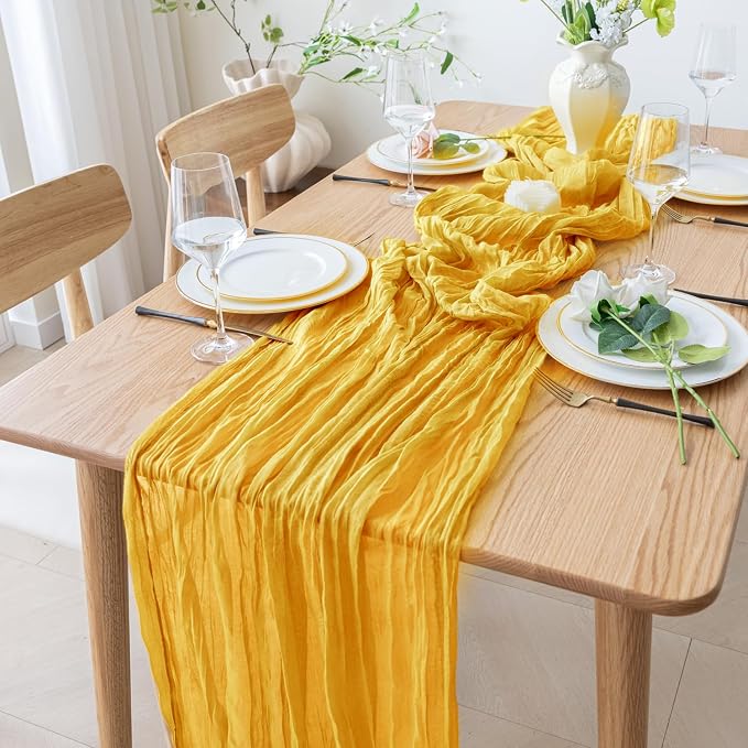 Cheesecloth Table Runner 10FT Gold Boho Gauze Rustic Sheer Table Runners | - Image 8