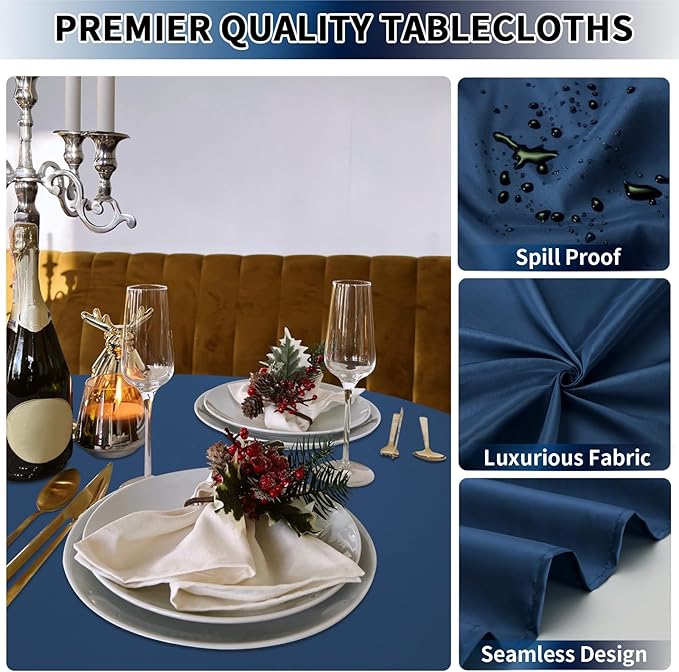 PureFit 6 Pack Round Navy Blue Table Cloths 90 Inch for Round Tables, Stain and Wrinkle Resistant Table Linens for Home Use, Wedding, Party, Banquet and Camping