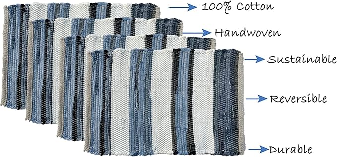 Perilla Home Natural Chindi Jute Placemats Set of 4 Vintage Boho 13x19 Inch Table Mats for Kitchen Dining Home Decor Rectangle Printed Rustic Placemat (Nagiso)