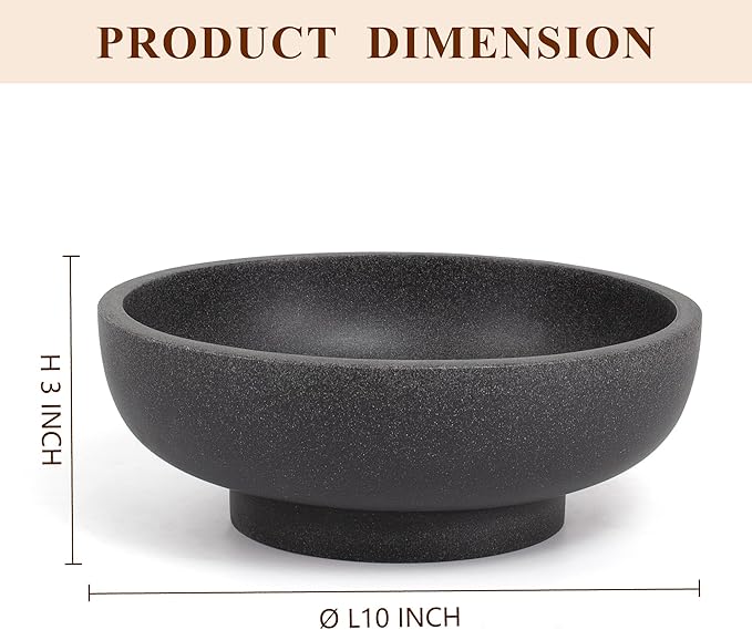 Large Decorative Resin Bowl, Modern Handicraft Bowls for Home Decor, Decorative Fruit Bowl for Kitchen Counter, Stylish Key Bowl for Entry Table, Artificial Stone Black