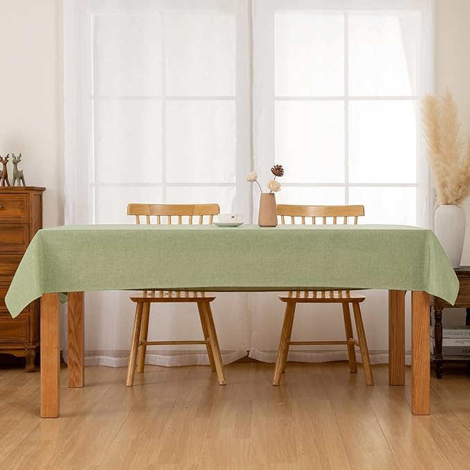 Hiasan 2 Pack Faux Linen Rectangle Tablecloth - Wrinkle and Stain Resistant Washable Table Cloth for Kitchen Dining Room Holiday Table Cover for Party Dinner, Green, 54 x 80 Inch