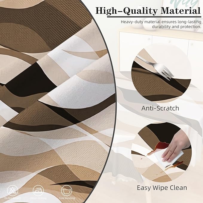 Laeacco 48 Inch Brown Modern Round Tablecloth Striped Geometric Abstract Art Print Table Cloth Washable Waterproof Wrinkle Free Table Cover for Kitchen Dining Picnic Party Decoration