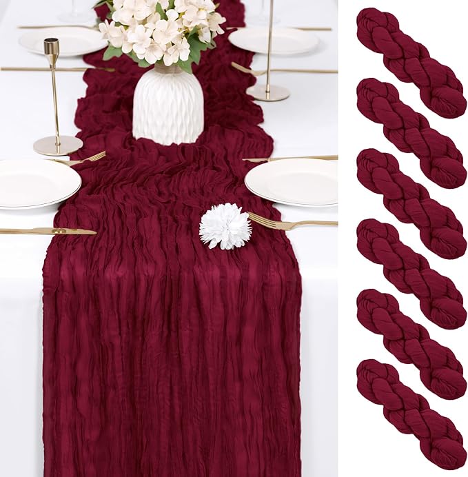 6 Pack Burgundy Cheesecloth Table Runner 17x108 Inch Semi Sheer Boho Gauze by Unknown