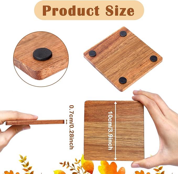 48 Pieces Unfinished Wood Coasters, 4 Inch Square Acacia Wooden Coasters - Image 3