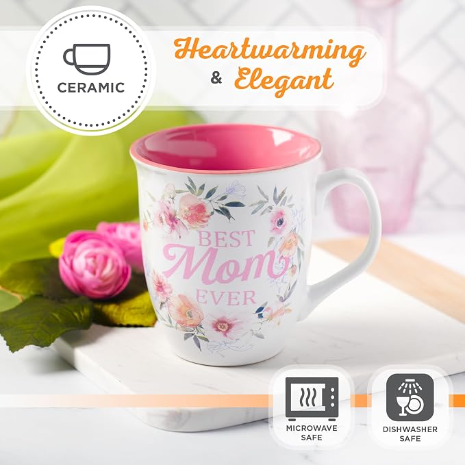 Christian Art Gifts White and Pink Floral Ceramic Coffee Mug – 14 oz. Lead & - Image 4