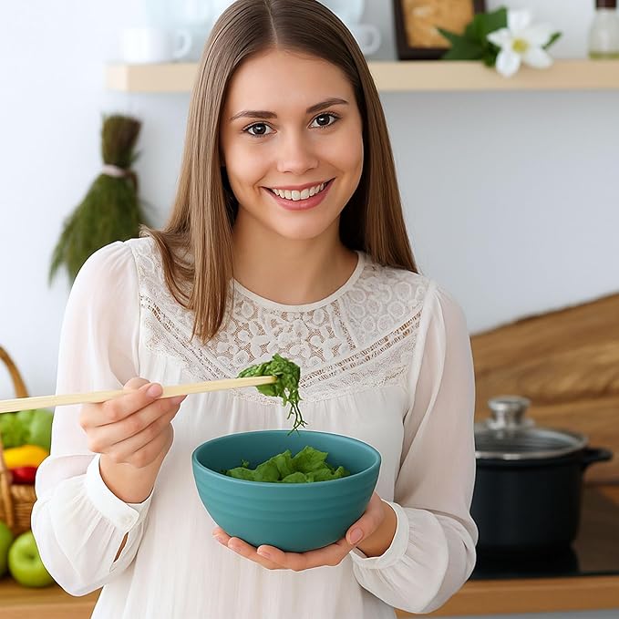 Eccliy 24 Pcs Wheat Straw Bowl Sets, Unbreakable Cereal Bowl 24 oz, Microwave and Dishwasher Safe Bowls for Cereal, Salad, Snack and Soup, Winter Style(Blue, Green)