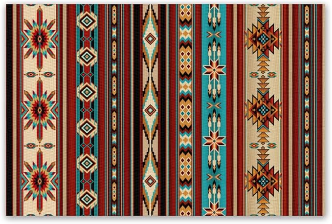 Southwestern Placemats Rustic Tribal Geometric Decorative Table Mat Antique Native Heat Resistant Place Mats for Dining Kitchen Party Holiday Decor 12x18Inch Set of 6