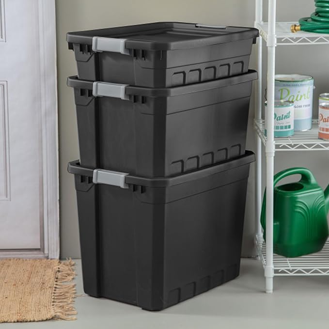 Sterilite 24-Pack Plastic Storage Bins with Lids, Stackable Containers, 19 Gallon, Black