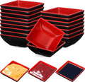 Hushee 25 Pcs Dipping Bowls Soy Sauce Dishes Dipping Sauce Cups Serving Plate Set Black Red Side Small Dish Pinch Bowls for Condiment, Soy, BBQ, Desserts(Square)