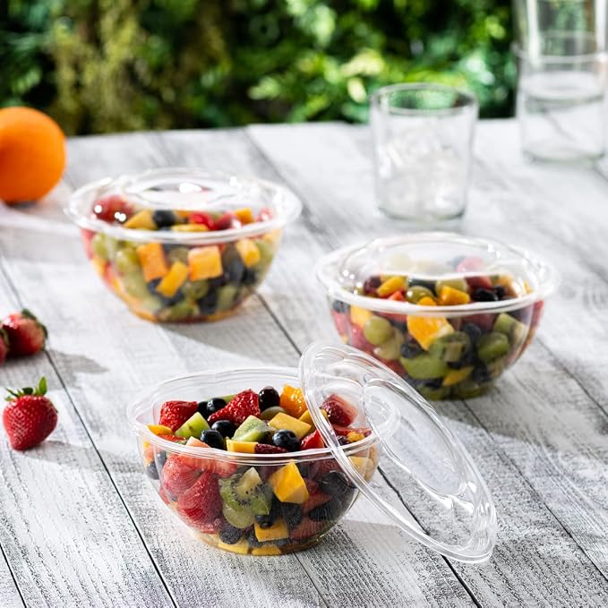 GUSTO [32 oz. - 50 Count Clear Plastic Salad Bowls - Perfect - Image 5
