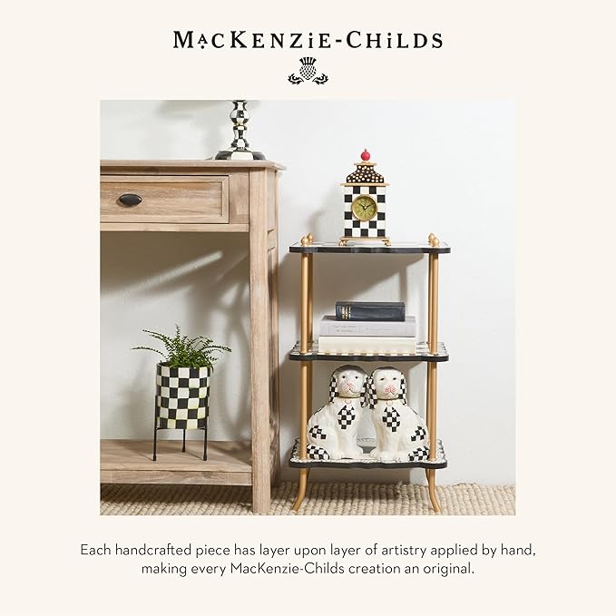 MACKENZIE-CHILDS Beaded Placemat, Indoor Table Mat, Black-and-White Check Heart Shaped